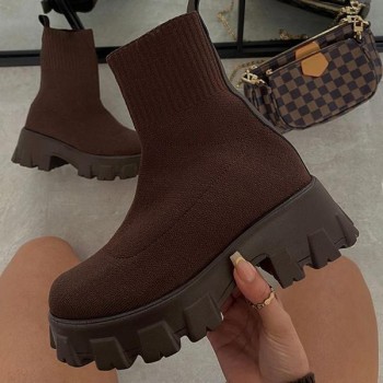 Winter New Couple Socks Shoes Women Thick-soled Casual Large Size Net Red Knitted Short Boots 